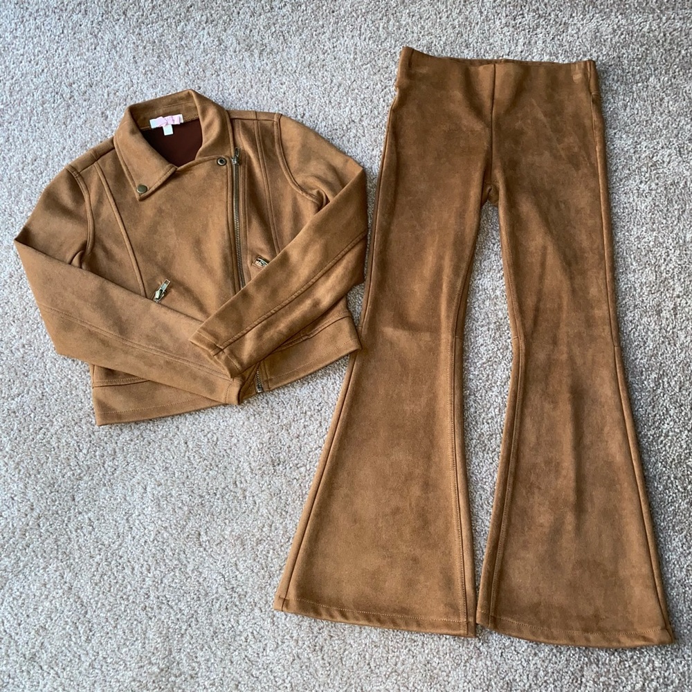Chelsea & Violet Girls Big Girls Brown Faux-Suede Pants & Jacket Set Siz…